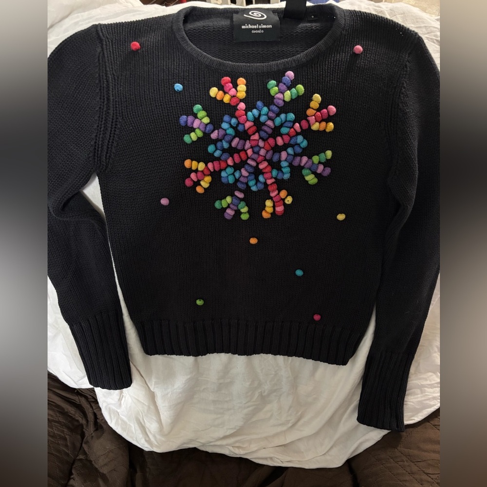 Michael Simon Black Sweater with Multicolor Design - Picture 1 of 5